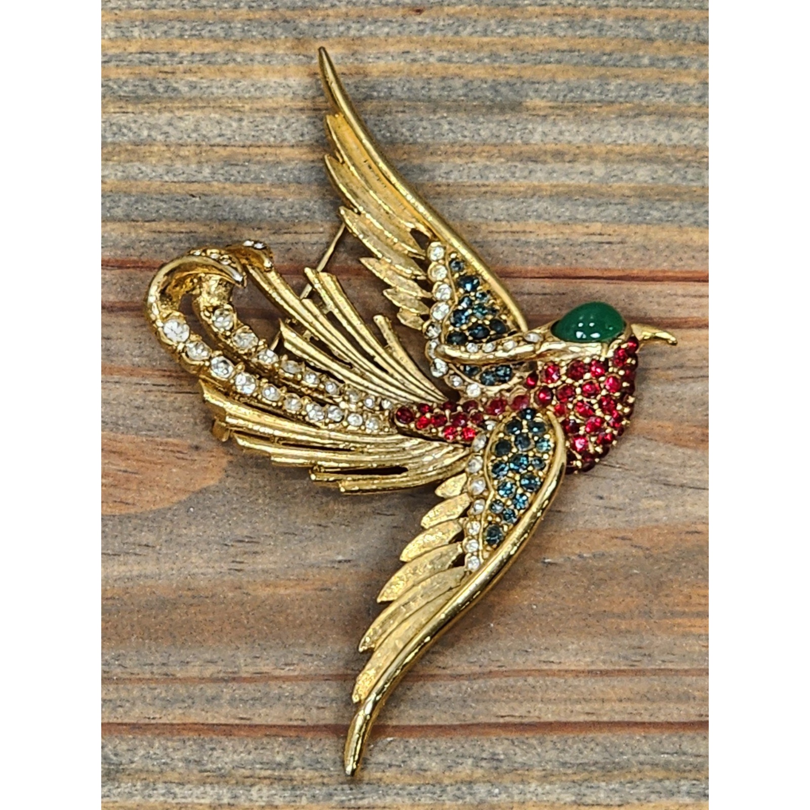 Rare Sphinx Flying Phoenix Bird Colorful Rhinestone Gripox Green 3d Pin Brooch